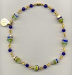 Alabaster, Blue, Green and Gold Foil Beads